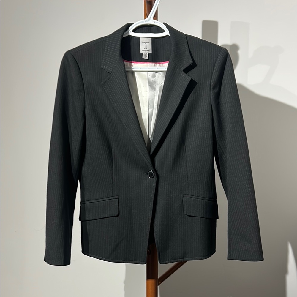 Stunning Tristan Black Pinstripe Blazer with Pleats